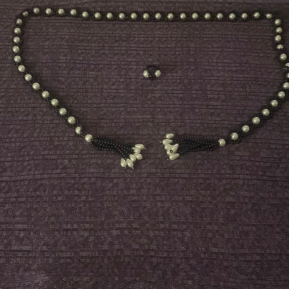 Beaded scarf/lariat style necklace.  Black and white beads